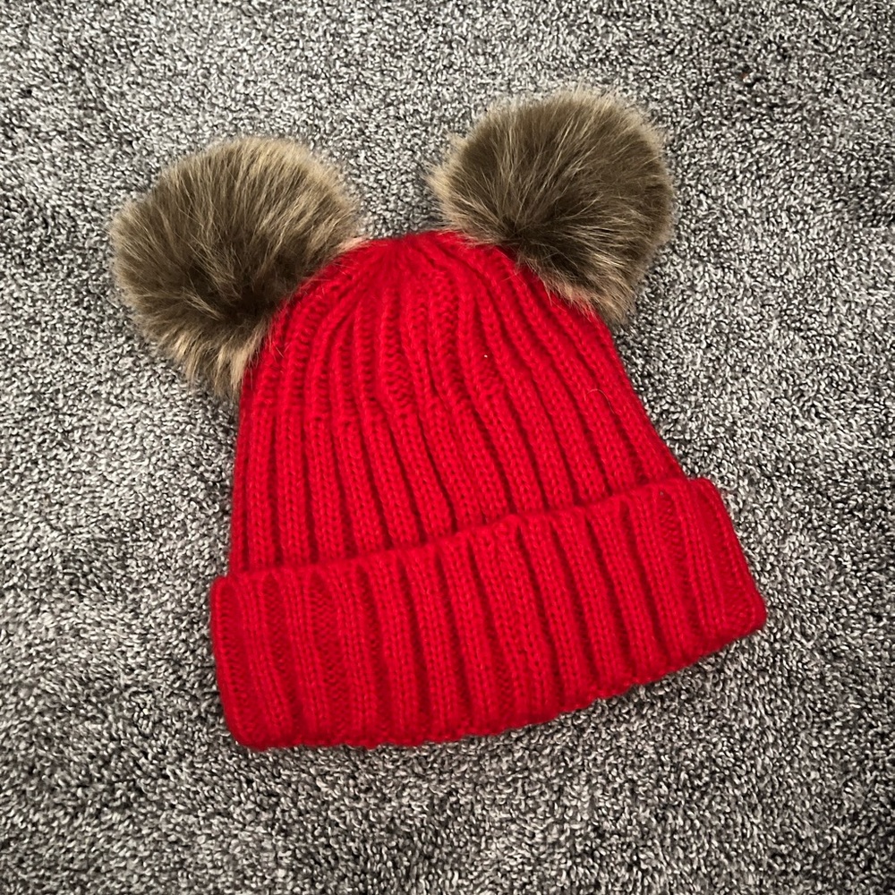 Red Double Puff Beanie
